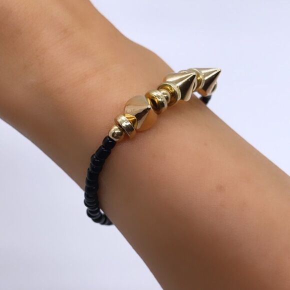 NWT Wool + Pepper Co. Black & Gold Spike Bracelet - Picture 2 of 6